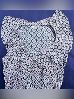 Max Studio Geometric Ruffle Front Wrap Dress Small Blue Red